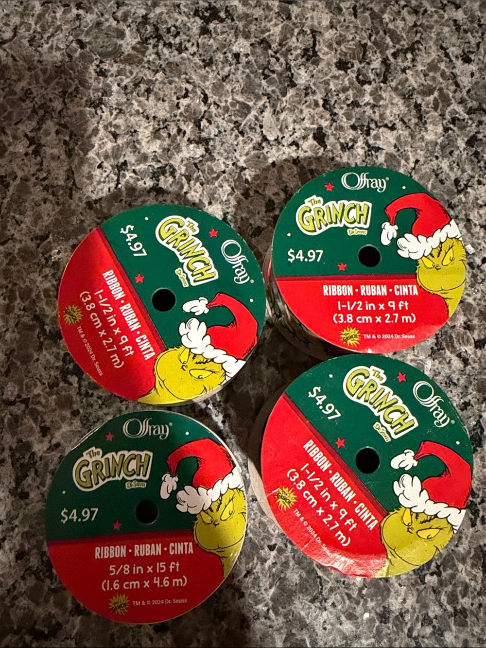 The Grinch Holiday Ribbon Spools - Green & Red, 4-Pack